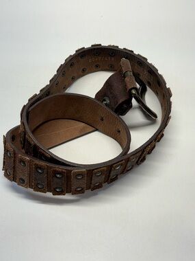 B BOSI Rare Genuine Brown Leather Belt Studded Style